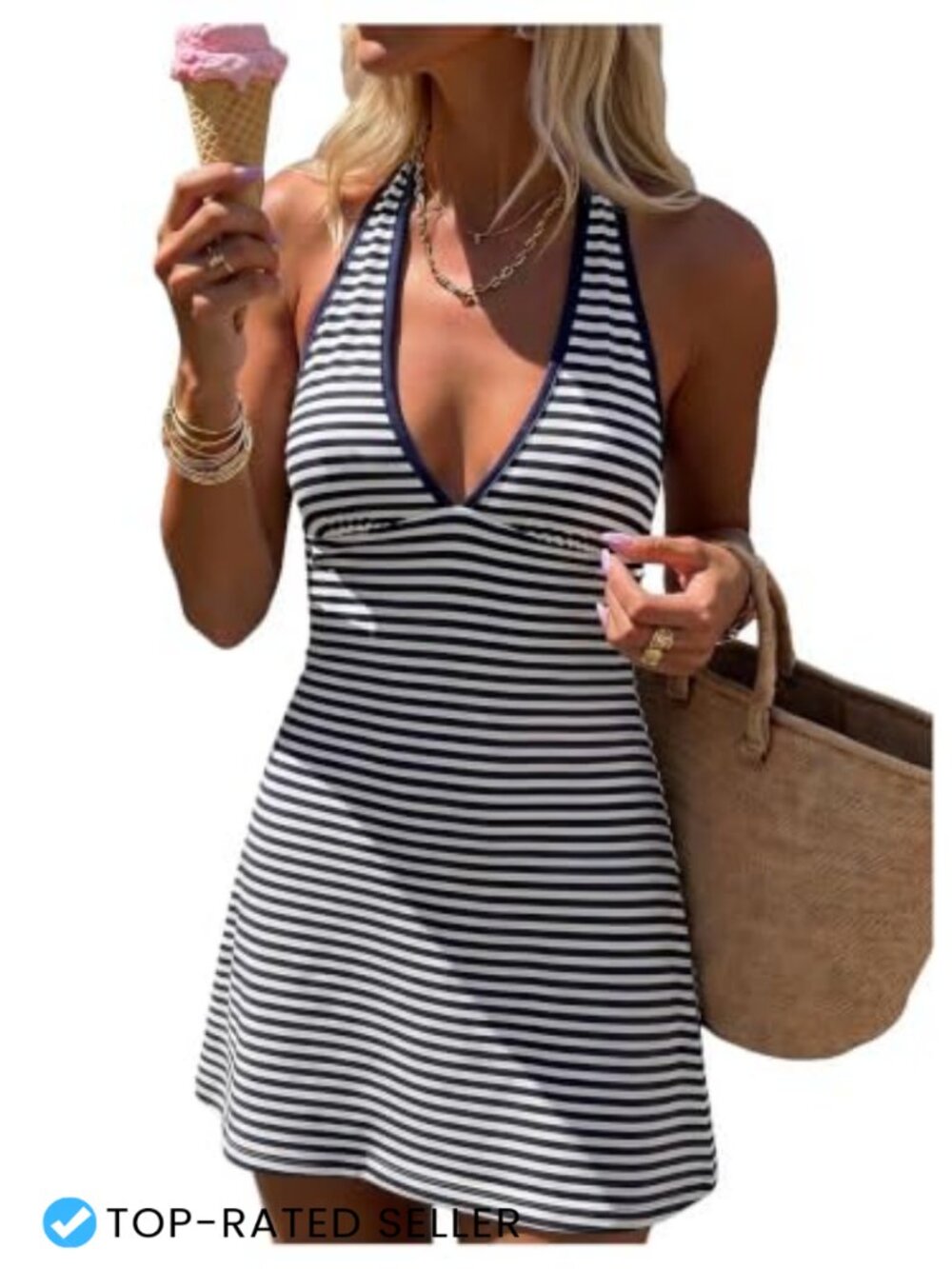 Striped Halter Backless Mini Dress